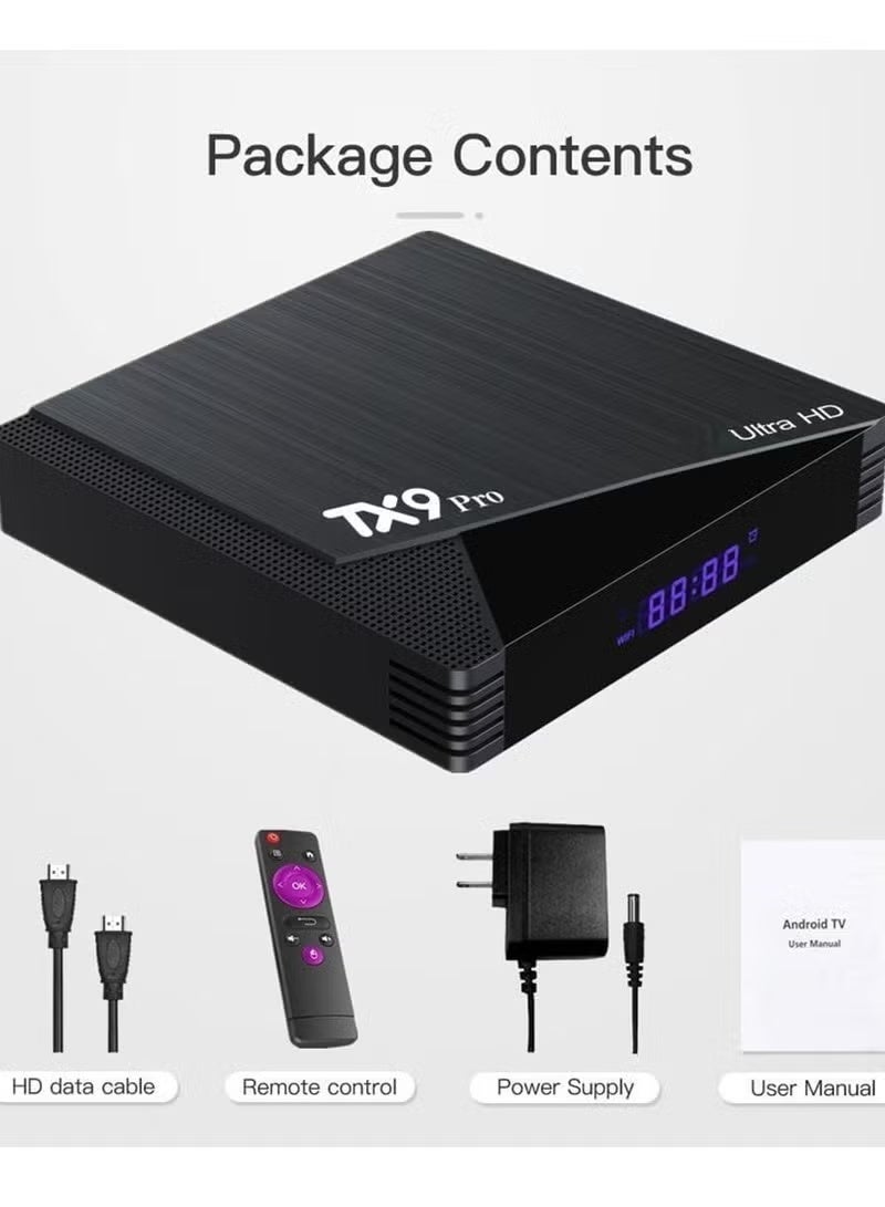 TX9 Pro Android 12.0 TV Box | 4GB RAM 32GB ROM | Ultra-Fast 2.4G/5G Dual WiFi | 6K Ultra HD Streaming Media Player | H.265 Decoding | 3D Mode | 100M Ethernet | High-Performance CPU | Smart Home Entertainment Box with HD Cable & Remote Control – Black